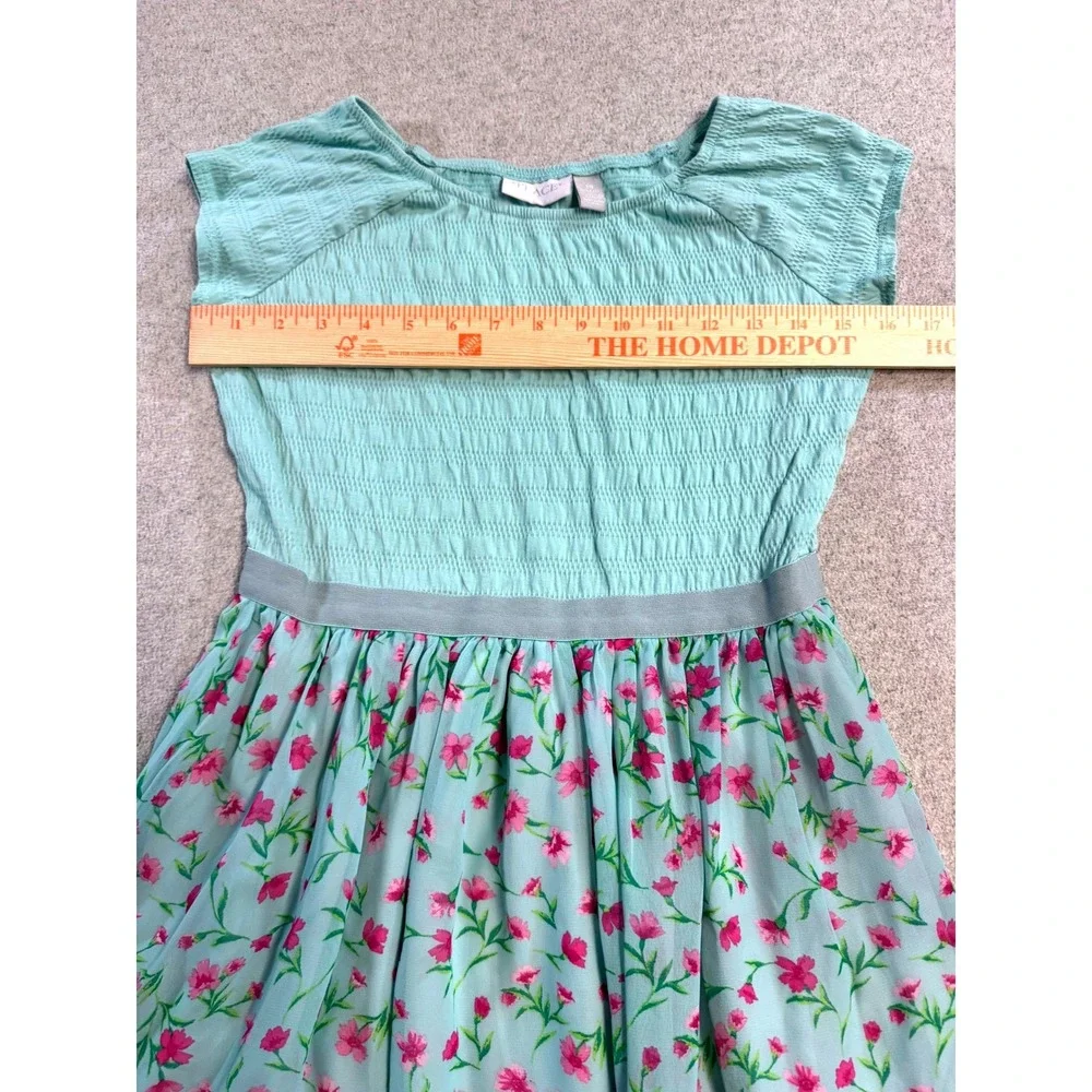 Girls Childrens Place Floral Dress Size L Green Pink Flutter Sleeve‎ Twirl Party
